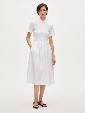 J. Crew Elsie shirt-dress in White Smocked Cotton Midi Dress
